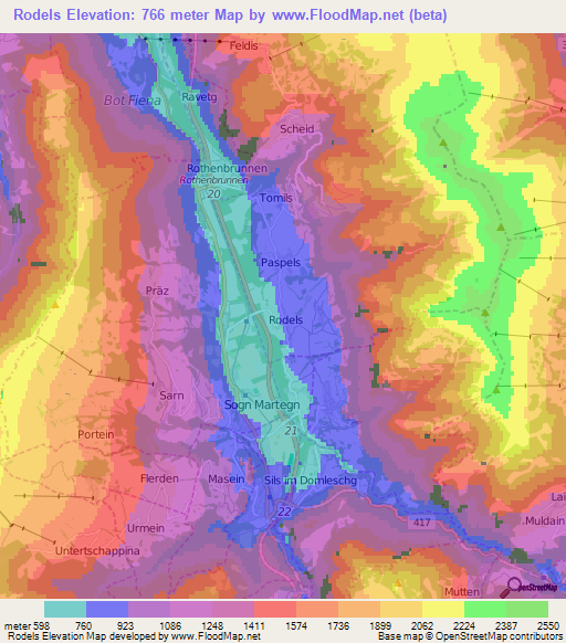 Rodels,Switzerland Elevation Map