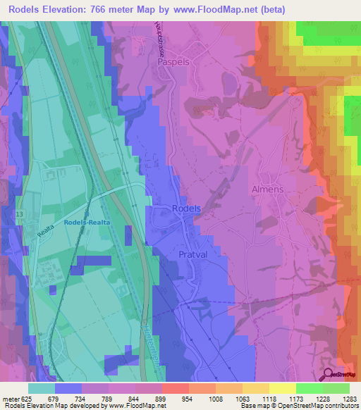 Rodels,Switzerland Elevation Map