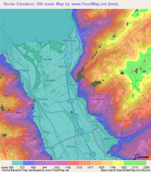 Roche,Switzerland Elevation Map