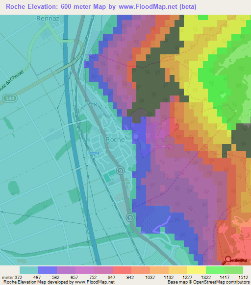 Roche,Switzerland Elevation Map