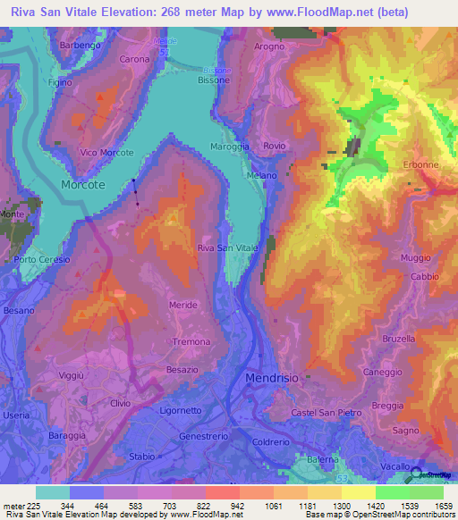 Riva San Vitale,Switzerland Elevation Map