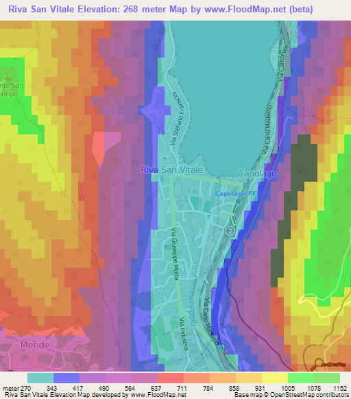 Riva San Vitale,Switzerland Elevation Map