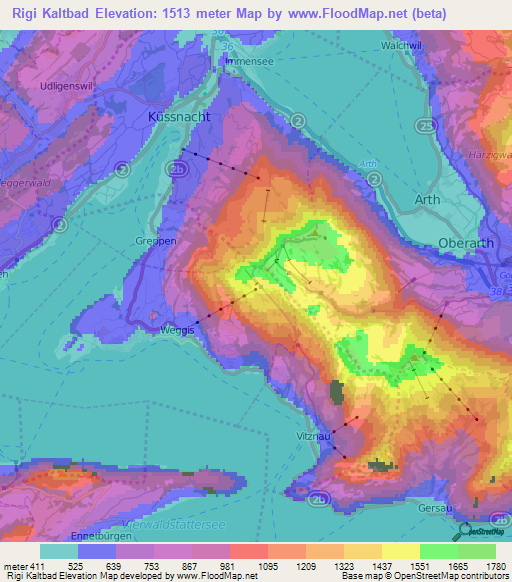 Rigi Kaltbad,Switzerland Elevation Map