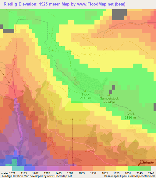 Riedlig,Switzerland Elevation Map