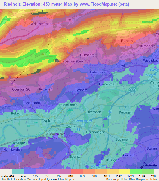 Riedholz,Switzerland Elevation Map