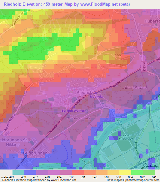 Riedholz,Switzerland Elevation Map
