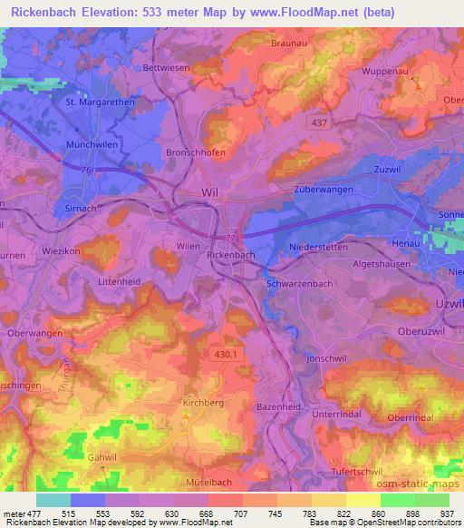 Rickenbach,Switzerland Elevation Map