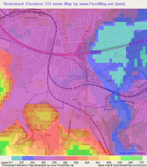 Rickenbach,Switzerland Elevation Map