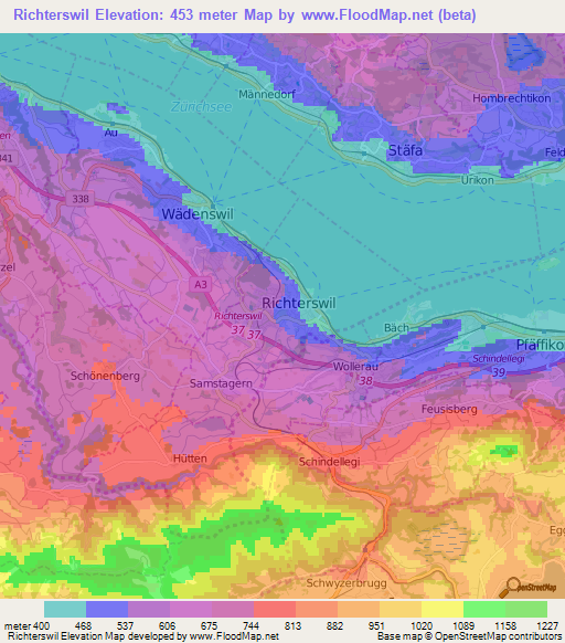 Richterswil,Switzerland Elevation Map