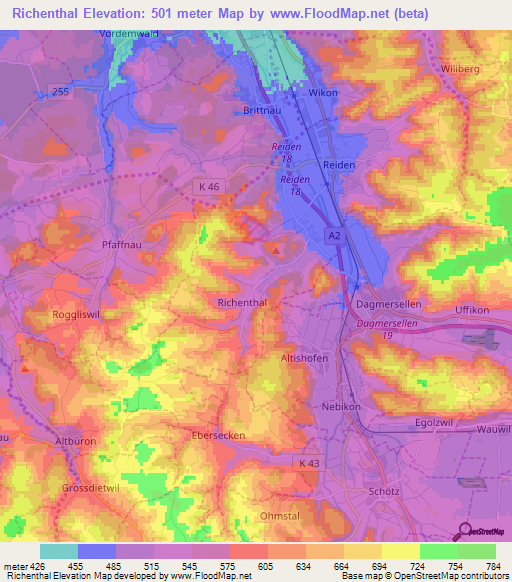 Richenthal,Switzerland Elevation Map