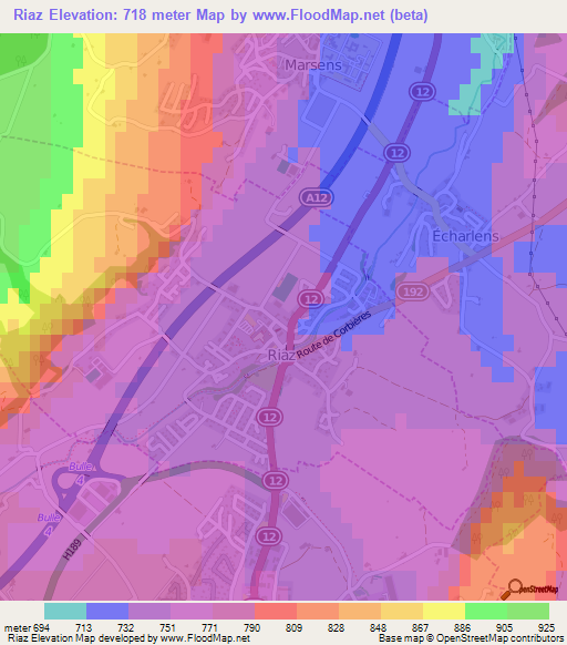 Riaz,Switzerland Elevation Map