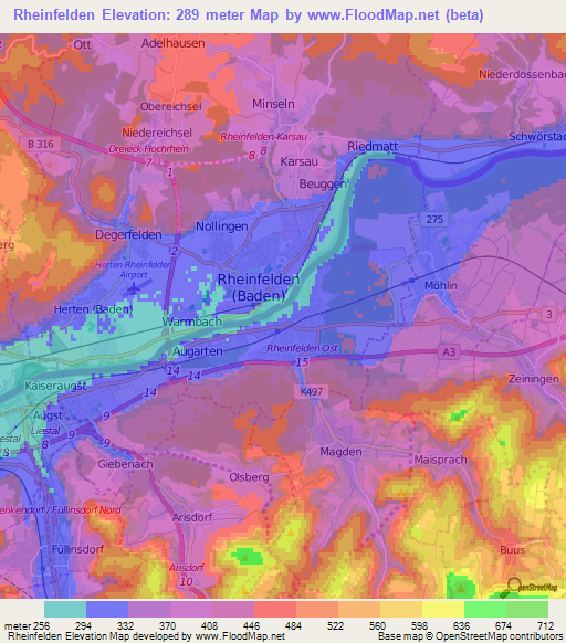 Rheinfelden,Switzerland Elevation Map