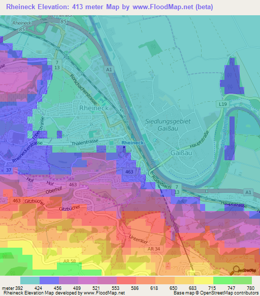 Rheineck,Switzerland Elevation Map