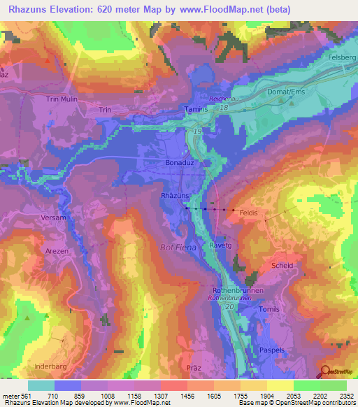 Rhazuns,Switzerland Elevation Map