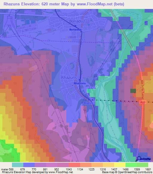 Rhazuns,Switzerland Elevation Map