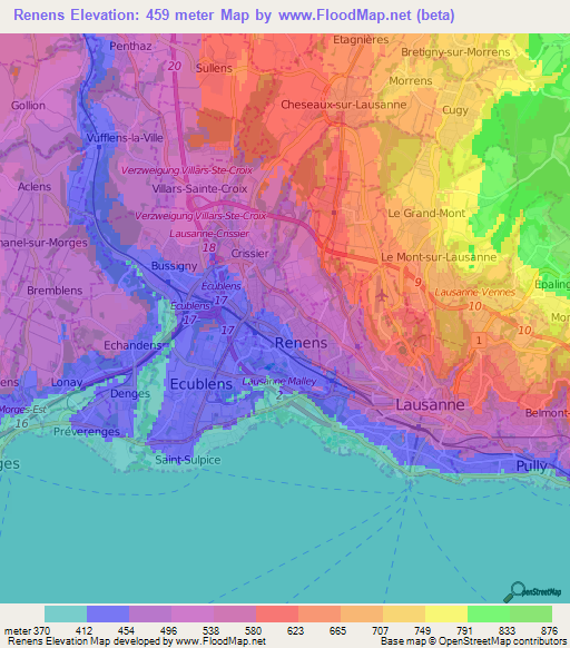 Renens,Switzerland Elevation Map