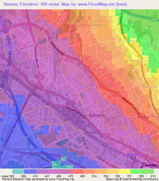 Renens,Switzerland Elevation Map