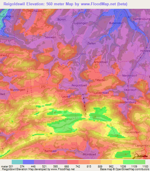 Reigoldswil,Switzerland Elevation Map