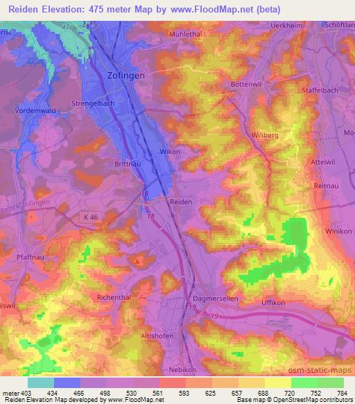 Reiden,Switzerland Elevation Map