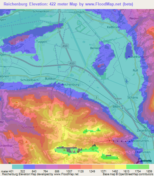 Reichenburg,Switzerland Elevation Map