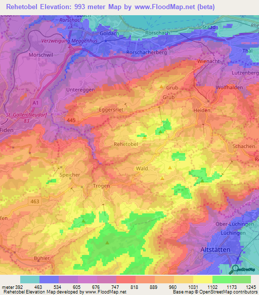 Rehetobel,Switzerland Elevation Map