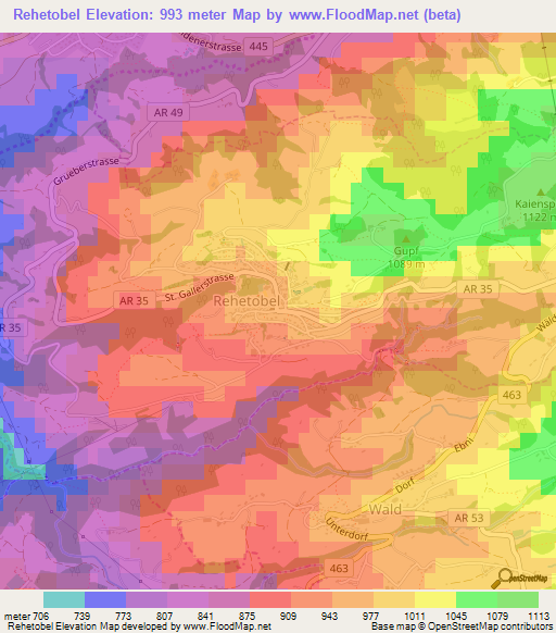 Rehetobel,Switzerland Elevation Map