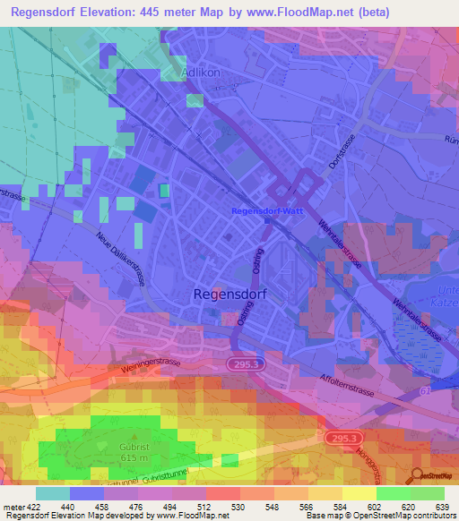 Regensdorf,Switzerland Elevation Map