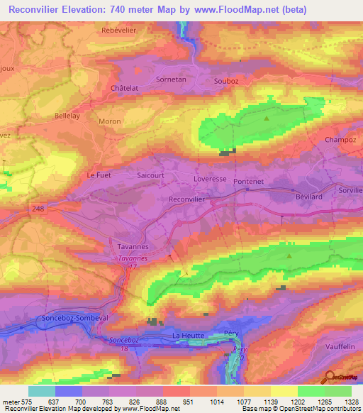 Reconvilier,Switzerland Elevation Map