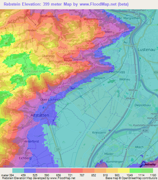 Rebstein,Switzerland Elevation Map