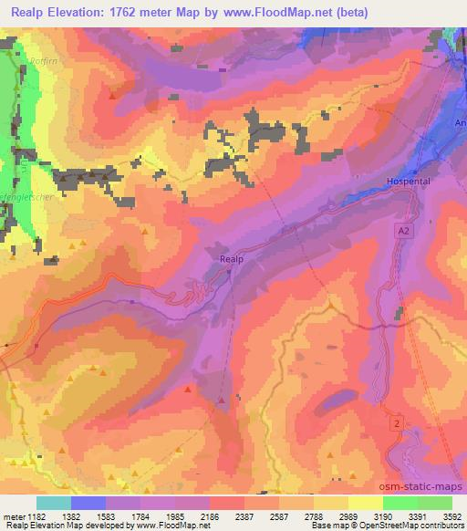 Realp,Switzerland Elevation Map