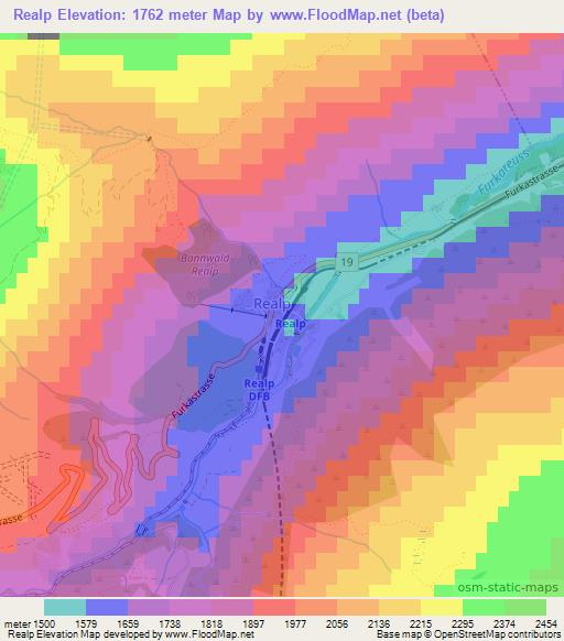 Realp,Switzerland Elevation Map