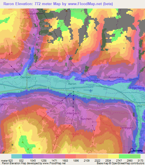 Raron,Switzerland Elevation Map