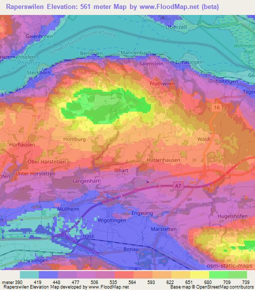 Raperswilen,Switzerland Elevation Map