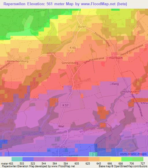 Raperswilen,Switzerland Elevation Map