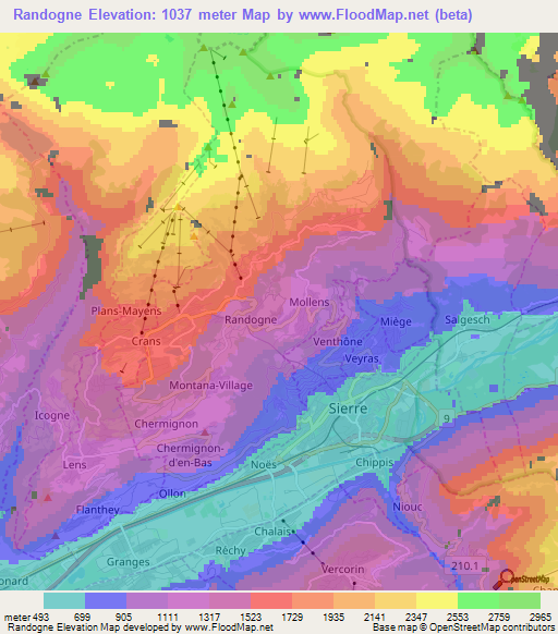 Randogne,Switzerland Elevation Map