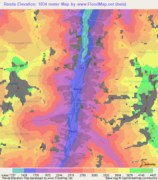 Randa,Switzerland Elevation Map