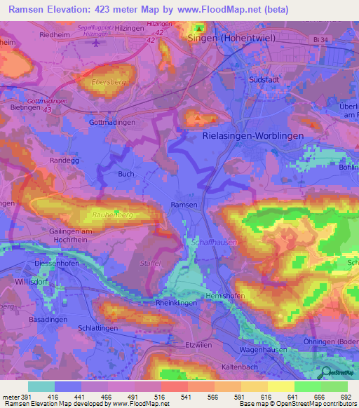 Ramsen,Switzerland Elevation Map