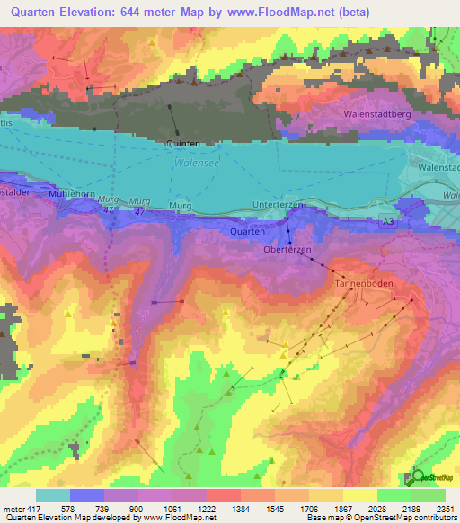 Quarten,Switzerland Elevation Map