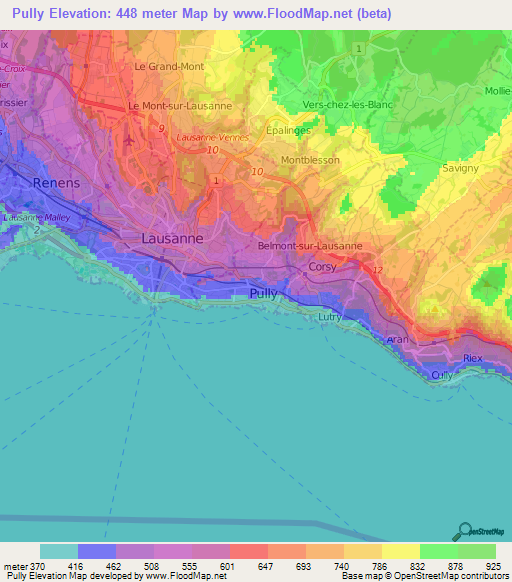 Pully,Switzerland Elevation Map