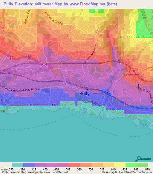 Pully,Switzerland Elevation Map