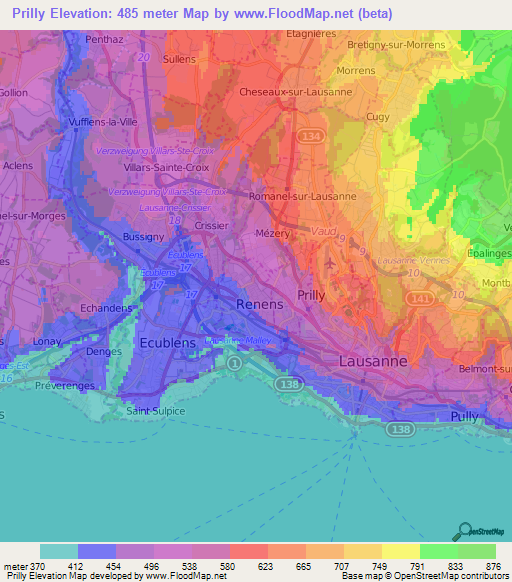 Prilly,Switzerland Elevation Map