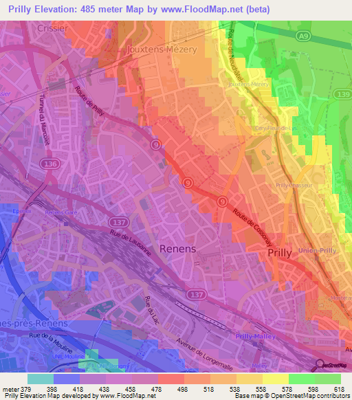 Prilly,Switzerland Elevation Map