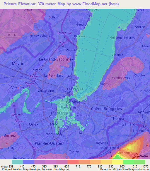 Prieure,Switzerland Elevation Map