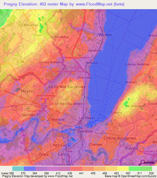 Pregny,Switzerland Elevation Map