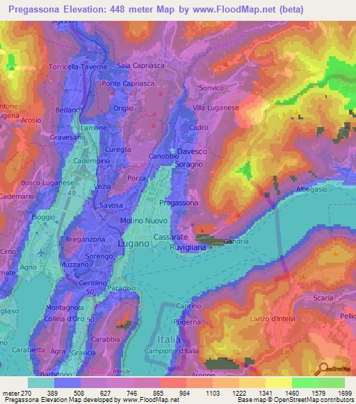 Pregassona,Switzerland Elevation Map