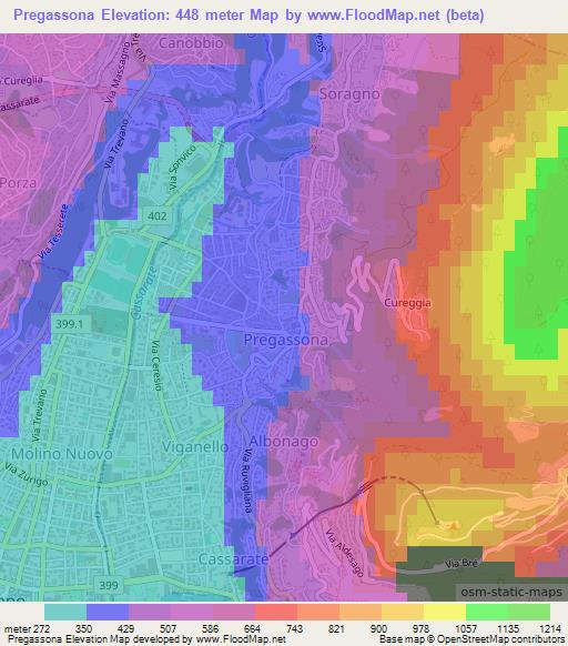 Pregassona,Switzerland Elevation Map