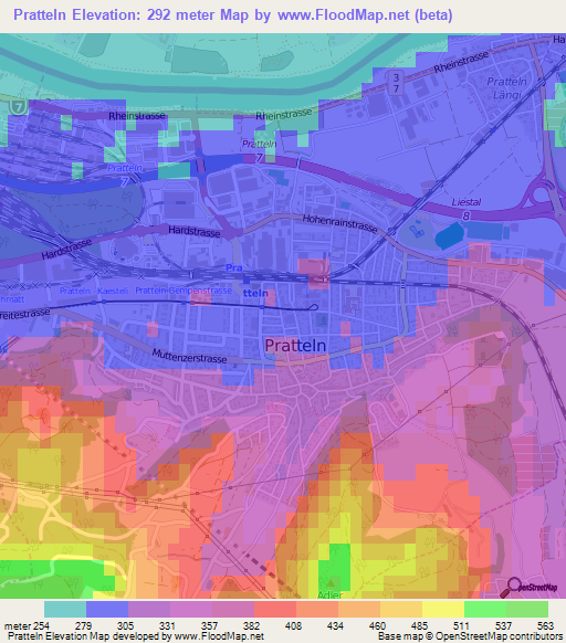 Pratteln,Switzerland Elevation Map