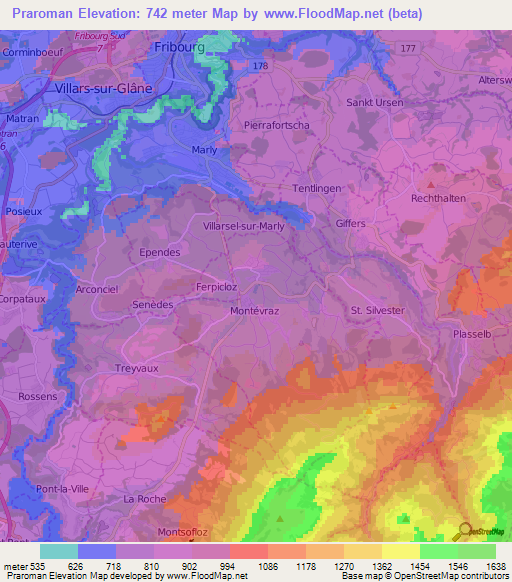 Praroman,Switzerland Elevation Map