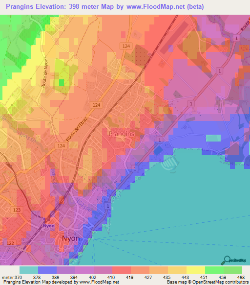 Prangins,Switzerland Elevation Map