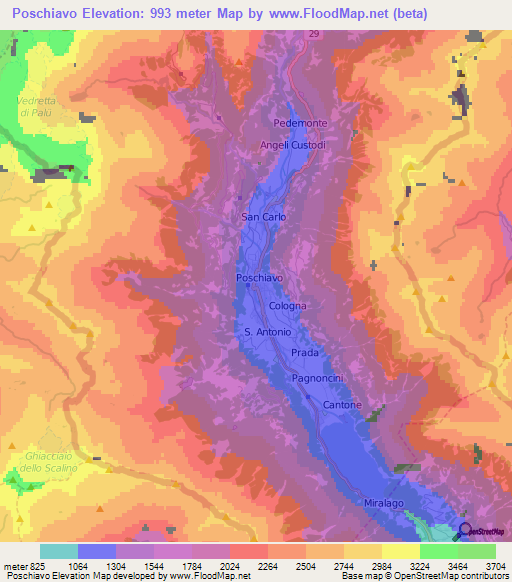 Poschiavo,Switzerland Elevation Map